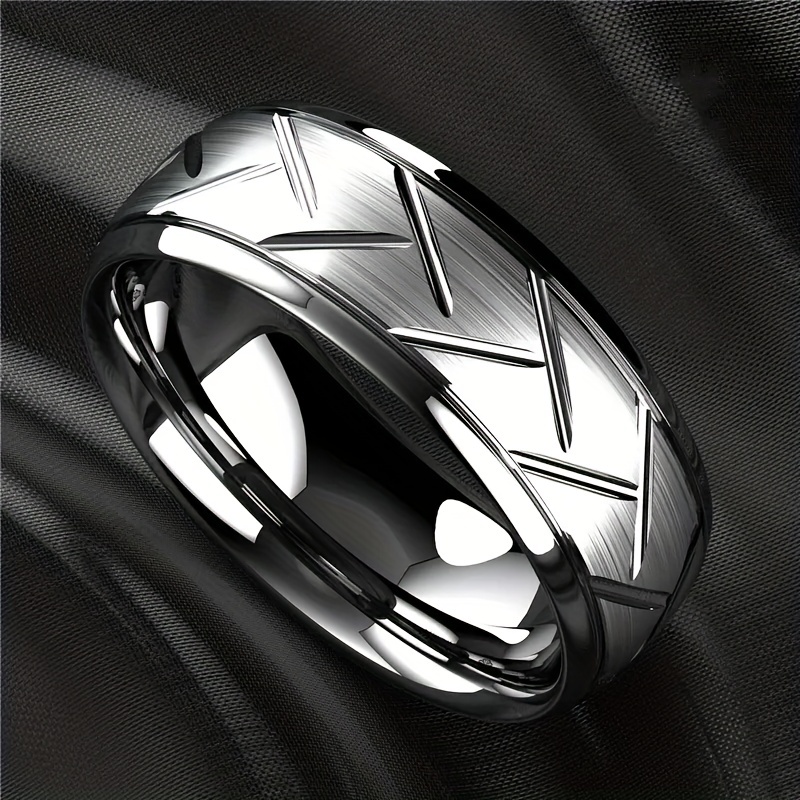 Stainless Steel Tire Pattern Silver Round Ring